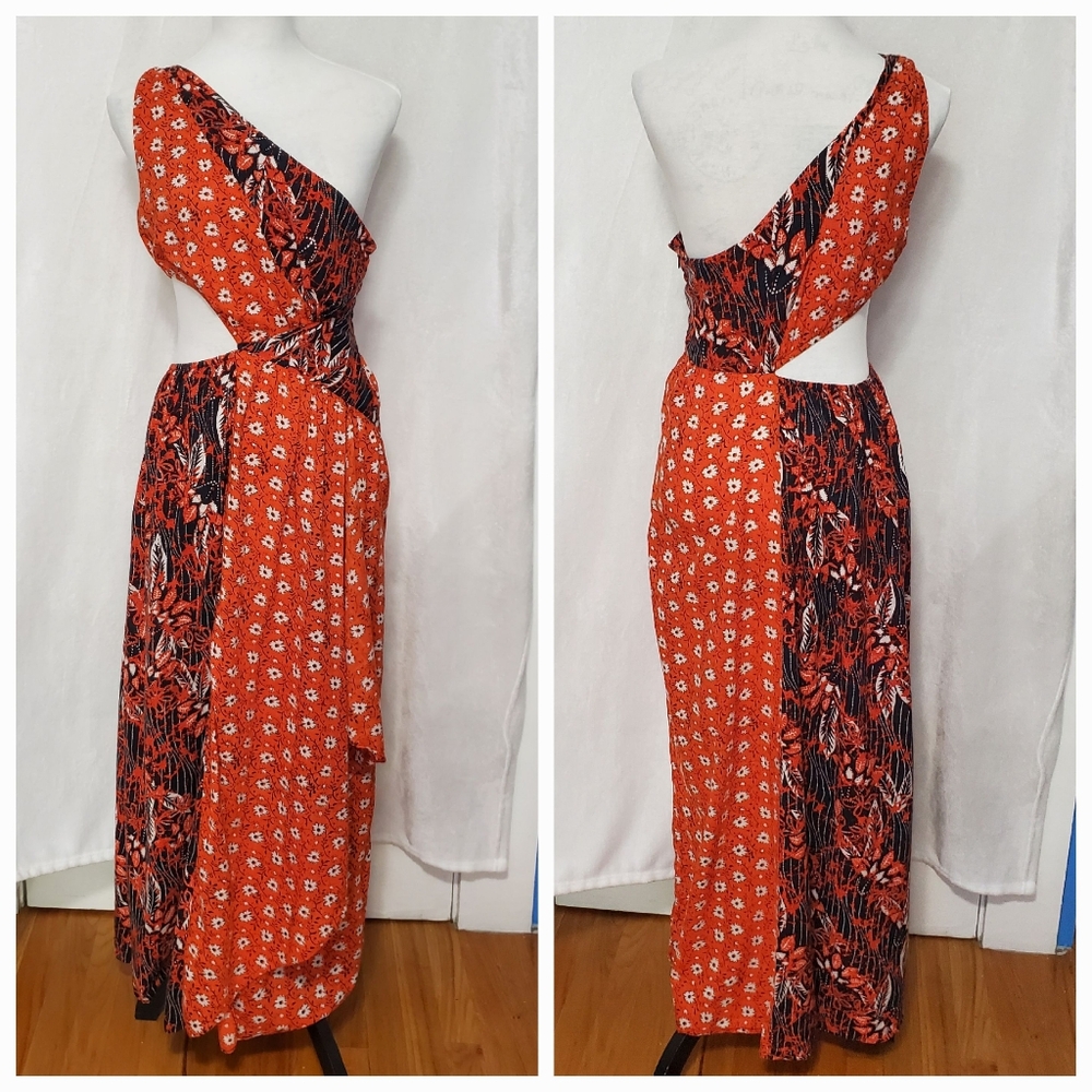 Urban Outfitter Mix Print One Shoulder Maxi Dress
